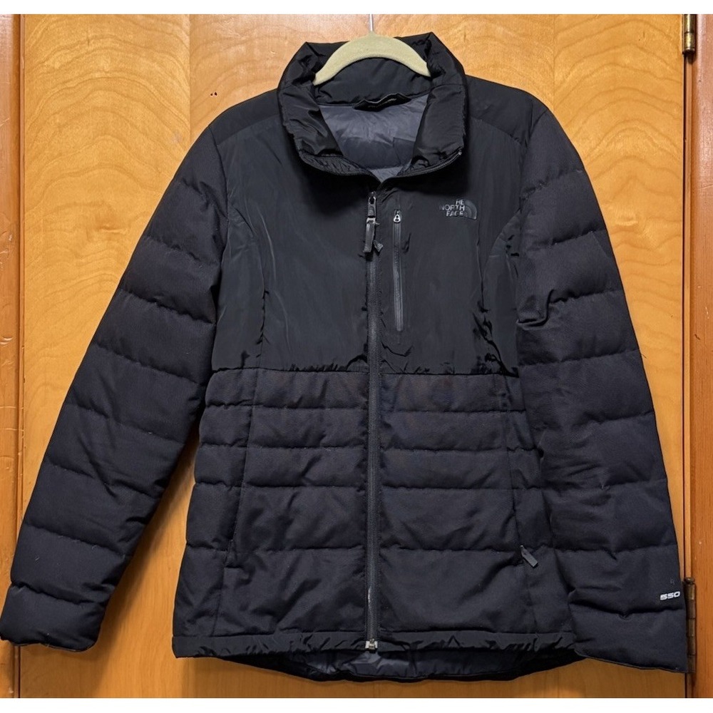 The North Face Womens 550 Goose Down Puffer Coat Pockets Black Sz L